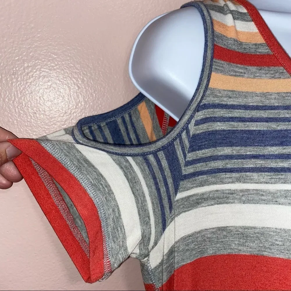 Dress Barn NWT striped high low cold shoulder dress women’s medium - Picture 4 of 7